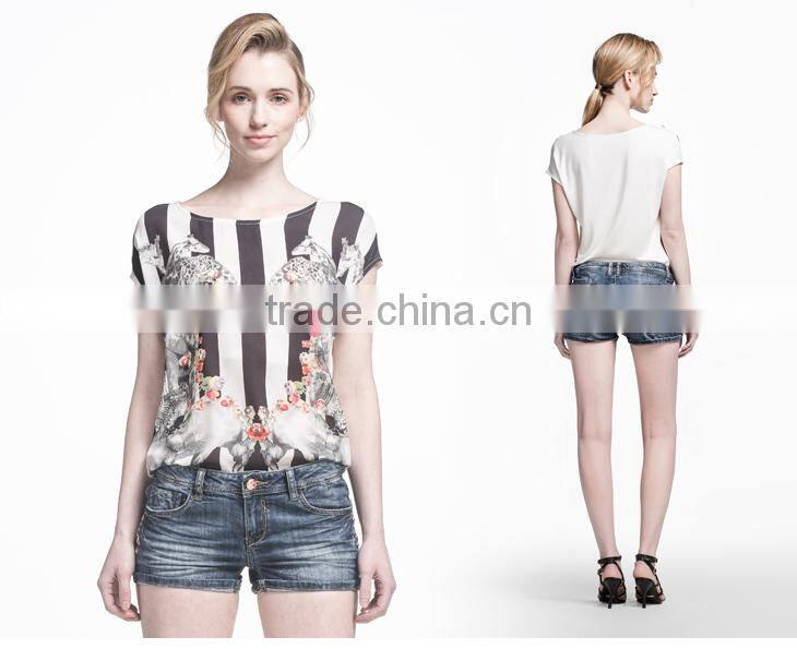 2015 Classic Cotton short wash denim jeans for women