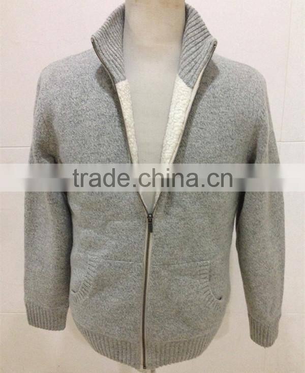 Mens zipper cardigan lambswool sweater coat with lining