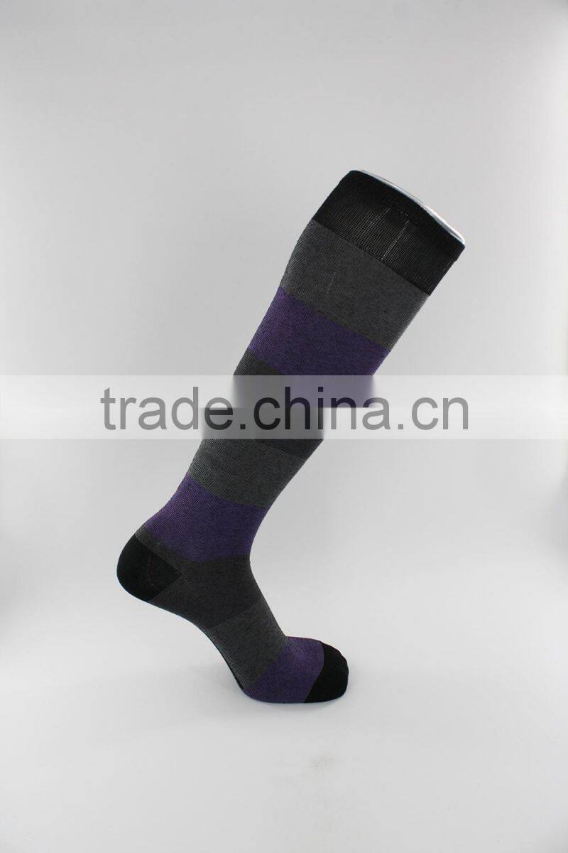 European size Melanged cotton yarn Wide Strip knee high socks women