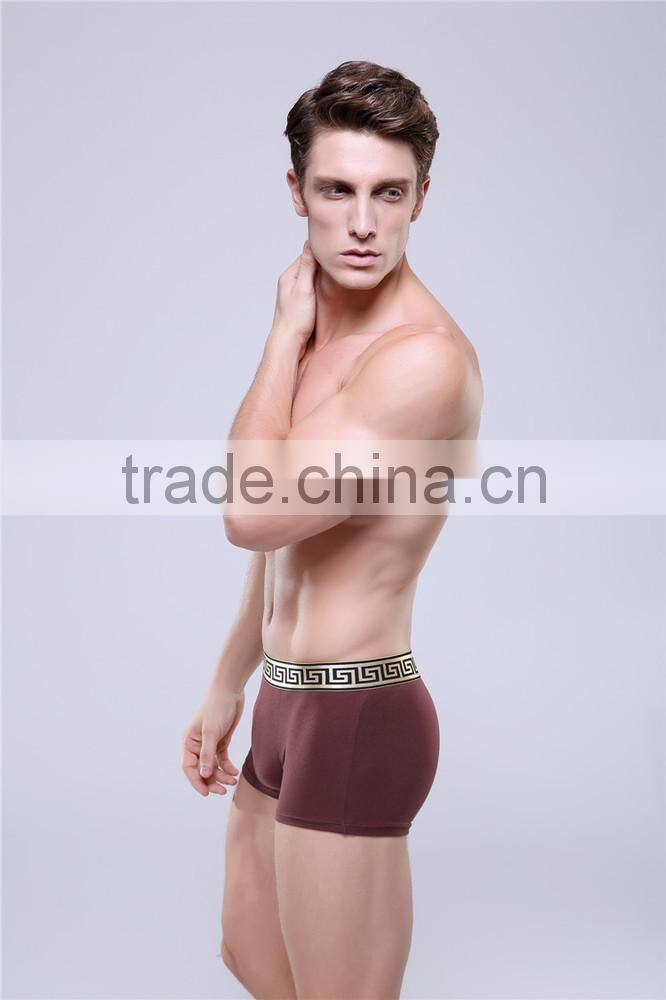 Custom New fashion sey men underwear boers shorts cotton brand design cuecas boer golden tight waistband men soild quality under