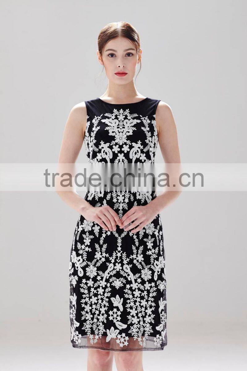 mesh embroidery ladies casual lace dresses