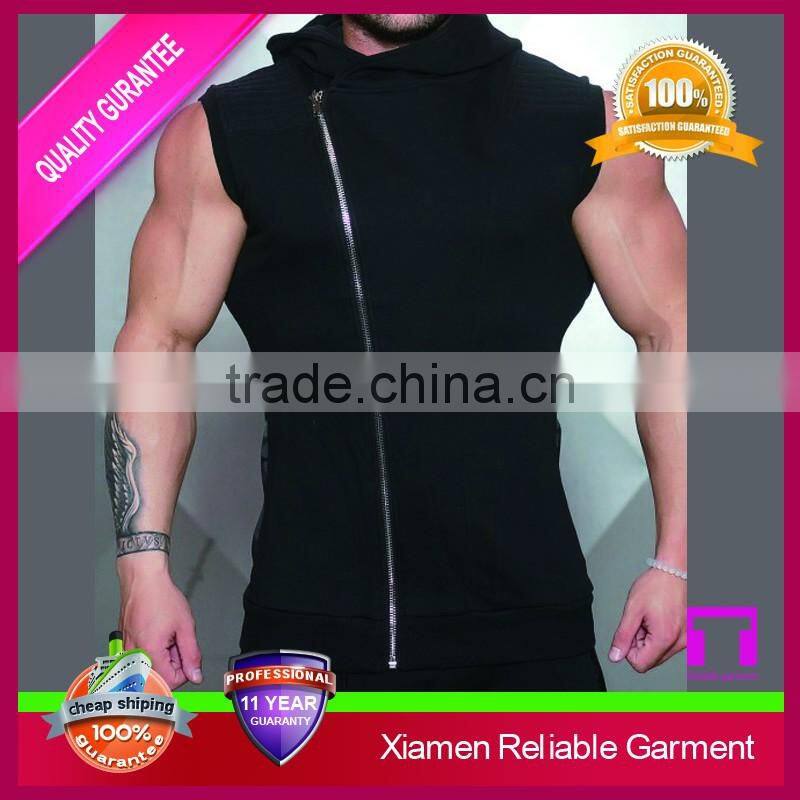 Custom cotton polyester sleeveless zip hoody for men's sportswear online shop china