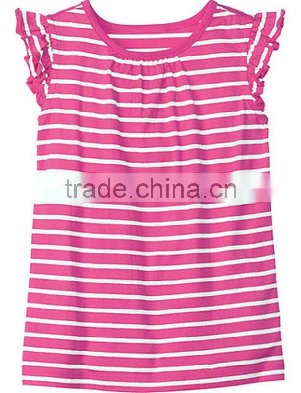 Ruffle sleeve striped v neck t shirt for Girls