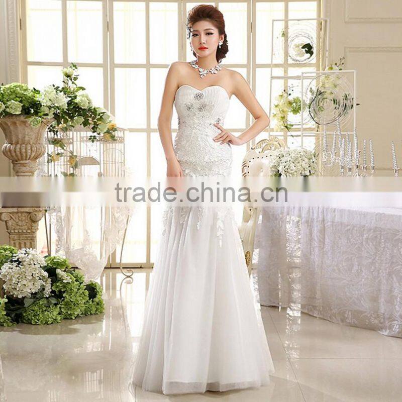 Wholesale price fishtail wedding dress with appliques designs