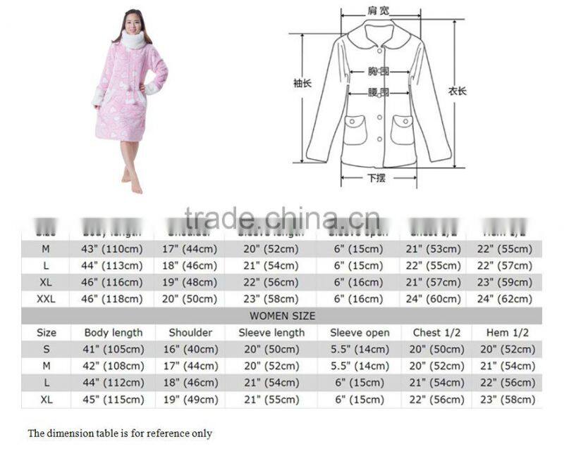Popular Long Style Design Cute Girls and Women's Coral Fleece Night Skirt Hearted Bathrobe and with Round Collar