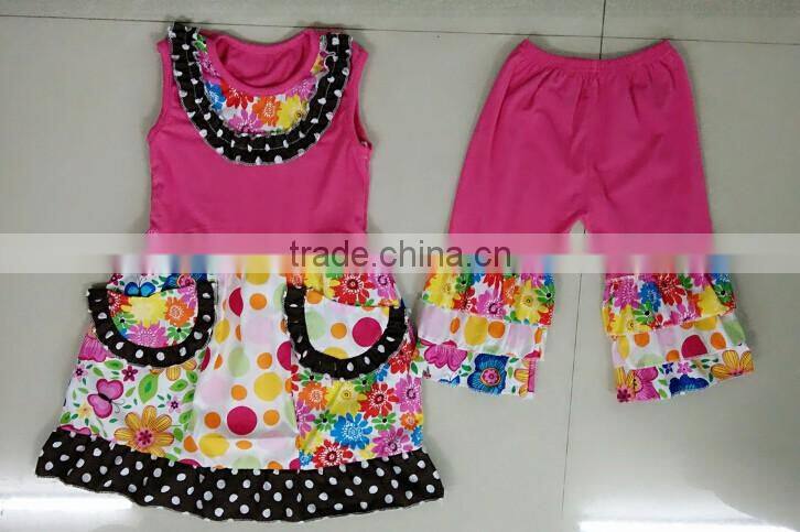 Hot sale cute fashion kids ruffle japamas fashion weastern girls japamas christmas baby outfit wholesale