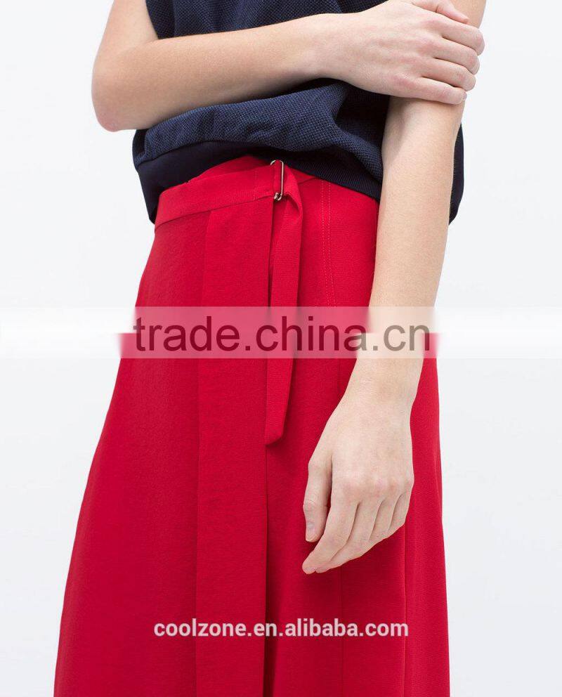 100% Polyester buckle waist sarong long skirt with loose cut design
