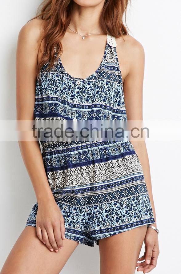 rompers jumpsuits for women Easy Dressing Paisley Printed Jumpsuit with crochet-paneled back for women