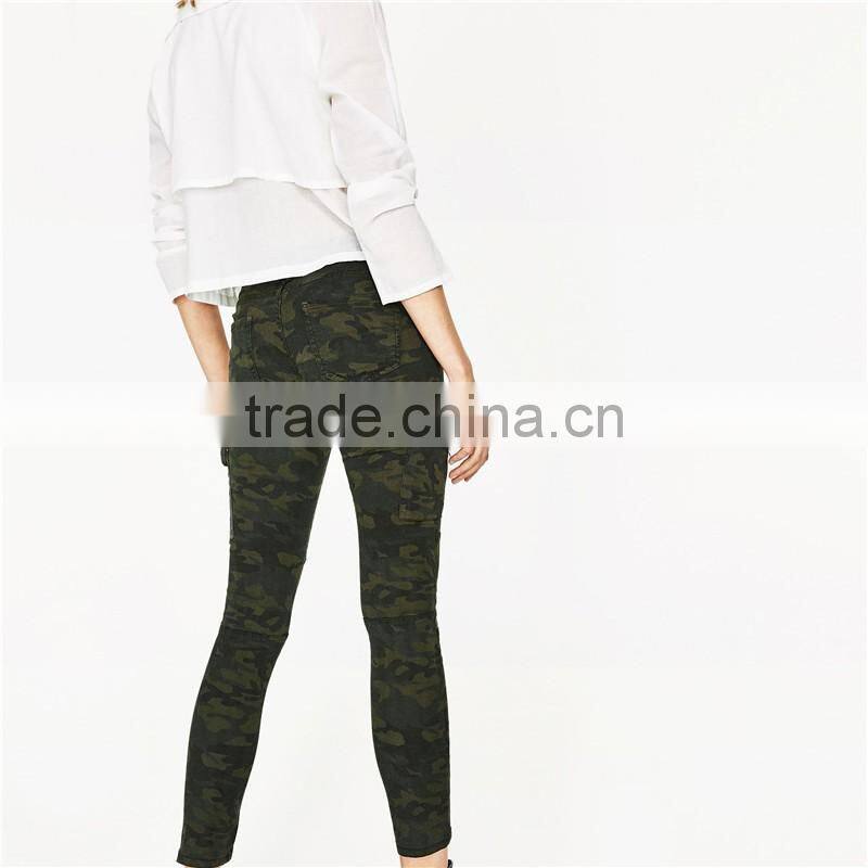 2017 Khaki Ankle Cargo Woodland Camouflage Pants for Women