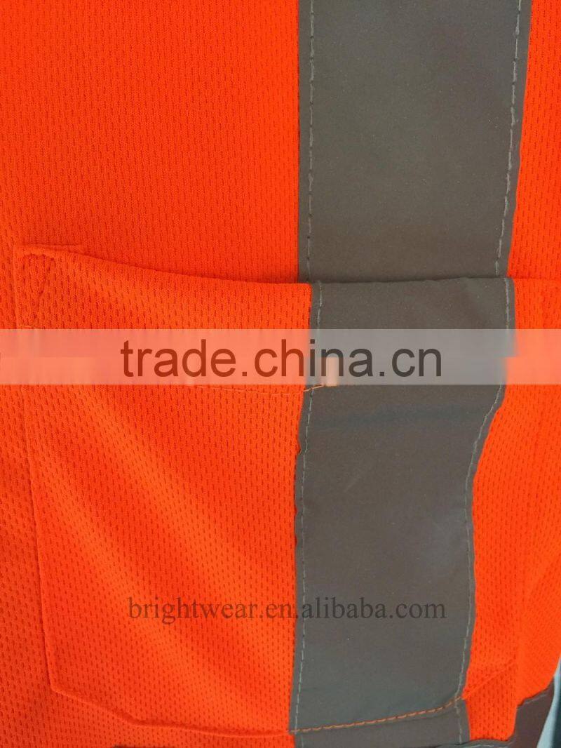 HV orange long sleeve sew-on reflective tape ANSI manufacturer security T-shirt