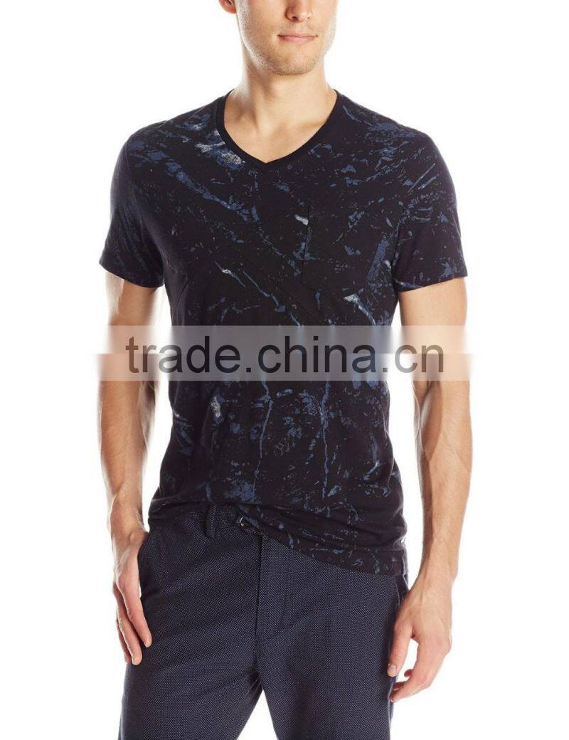 hot sale silkscreen digital full print short sleeve V- neck marble t shirt wholesale