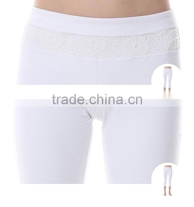 Wholesale fitness women cropped lace yoga pants in guangzhou