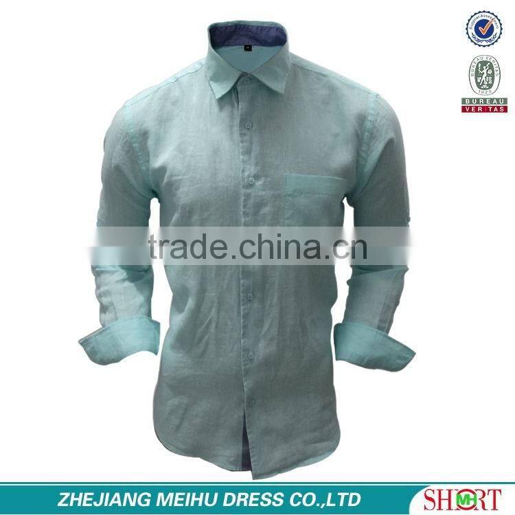 2017 latest pattern linen fabric casual mens shirts with contrast color on the collar