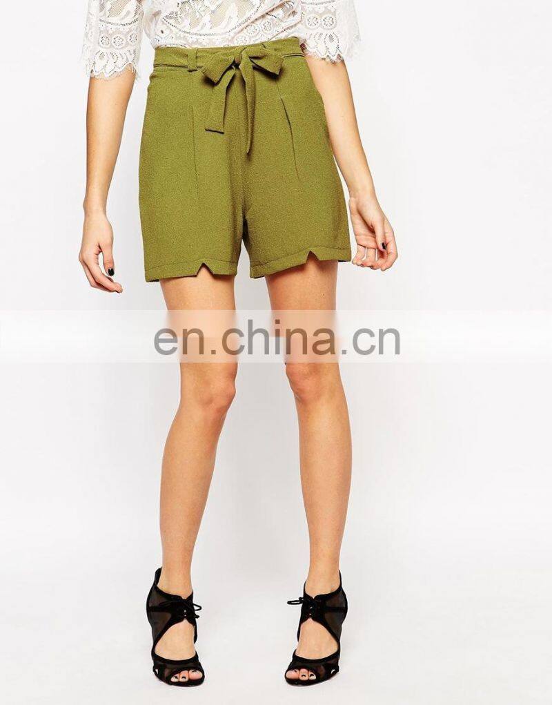 Women's crepe spandex shorts with pockets tie waist detail shorts custom