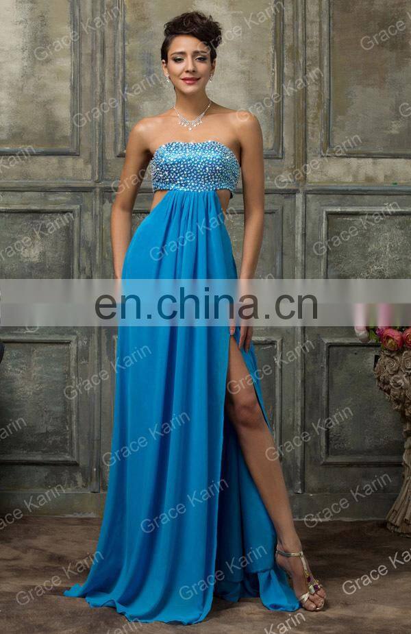 Grace Karin Ladies Sexy Strapless Sequins Beaded Backless Long Evening Dresses CL3437-1