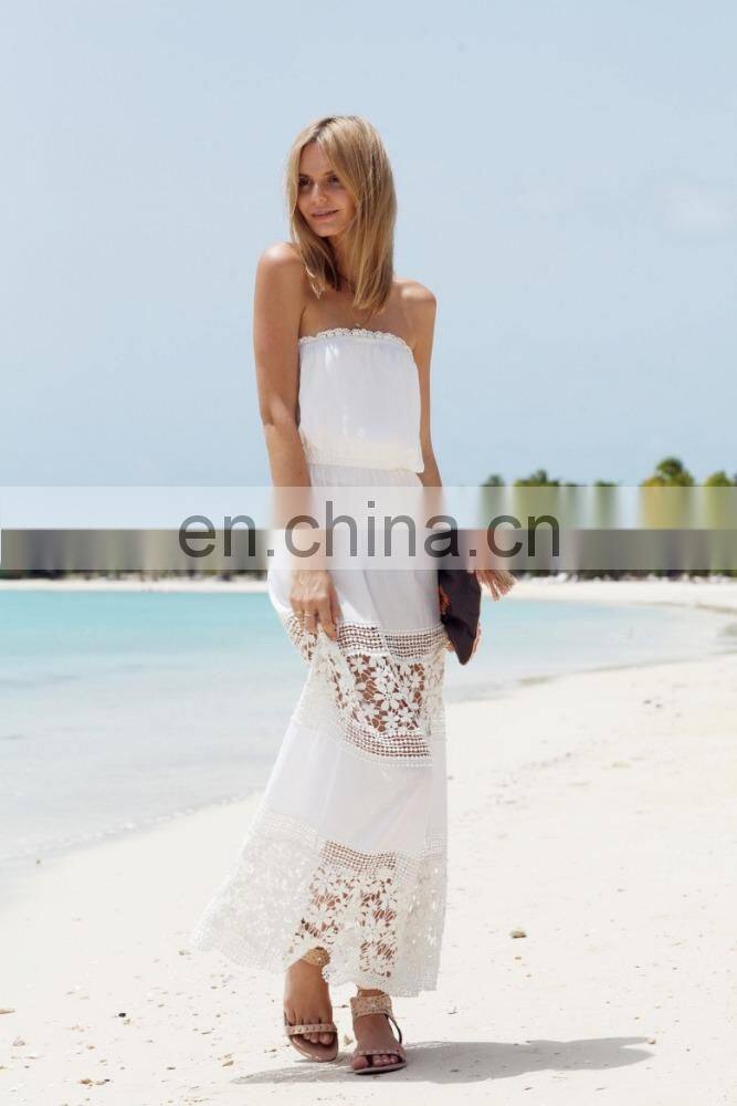 Customized beach dress, sexy solid color long dress, fairy lace beach dress 2017