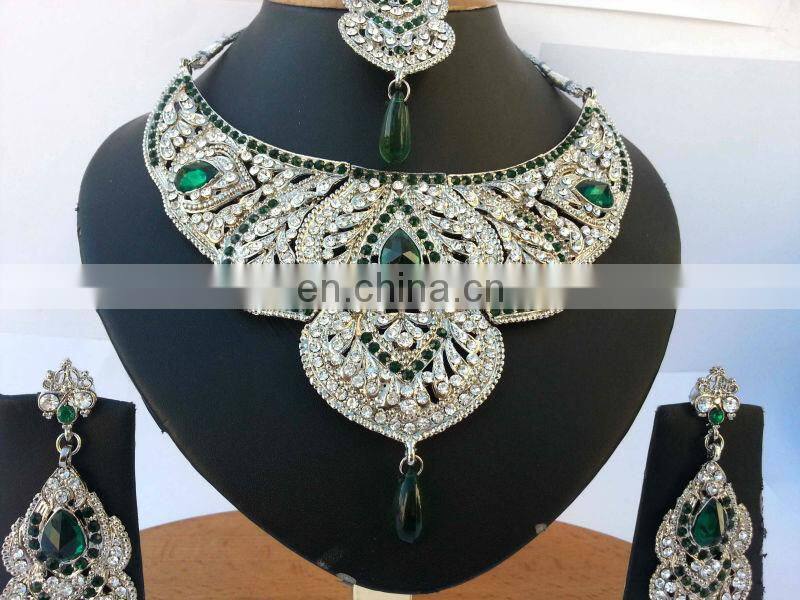 INDIAN LATEST BOLLYWOOD WHOLESALE ROYAL INSPIRED SILVER BRIDAL JEWELLERY/JEWELRY NECKLACE SET EARRINGS
