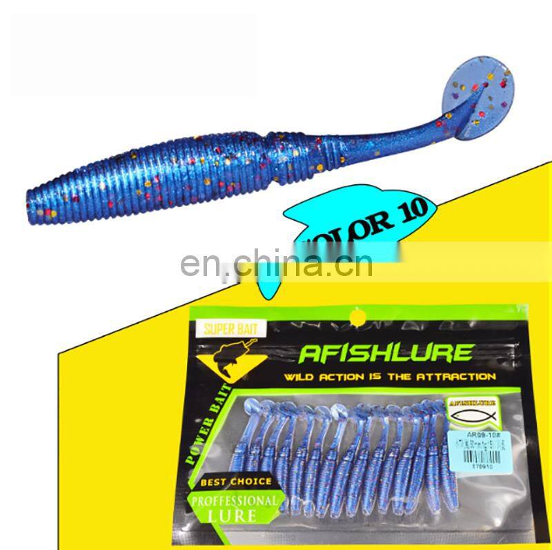 15pcs/bag T Tail Soft Lure 50mm 1g Plastic Fishing Lure Soft Baits Jig Head Texas Rig Bass Fishing Paddle Tail soft Grubs Maggo
