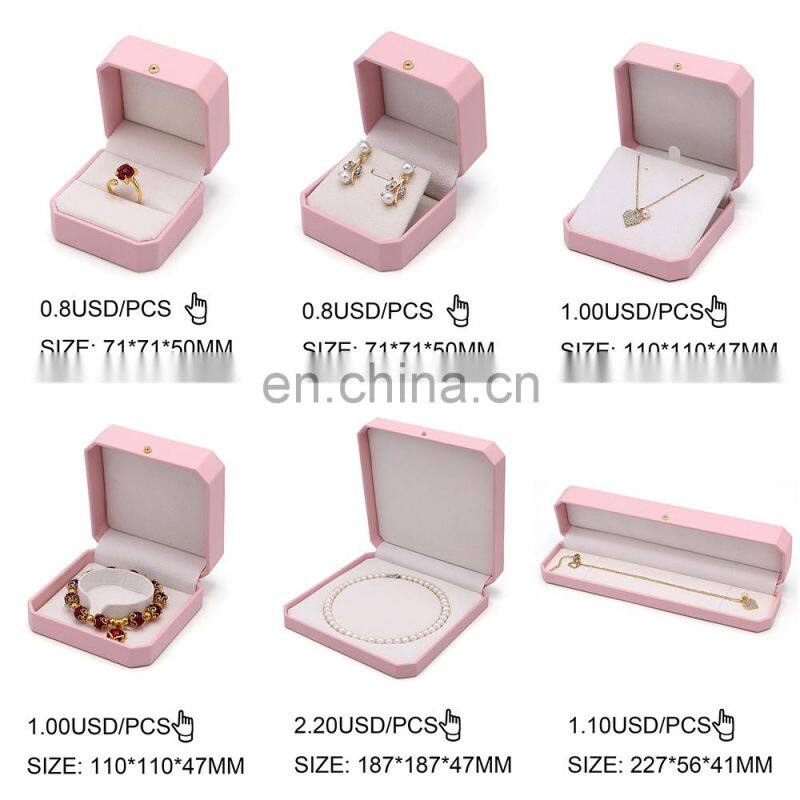 Wholesale Custom Octagonal Shape Pink Pu Leather Jewelry Box with Logo Ring Box