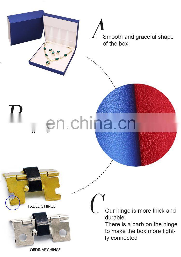 Fadeli exquisite blue color pu leather with led light jewelry gift box for ring earrings pendant