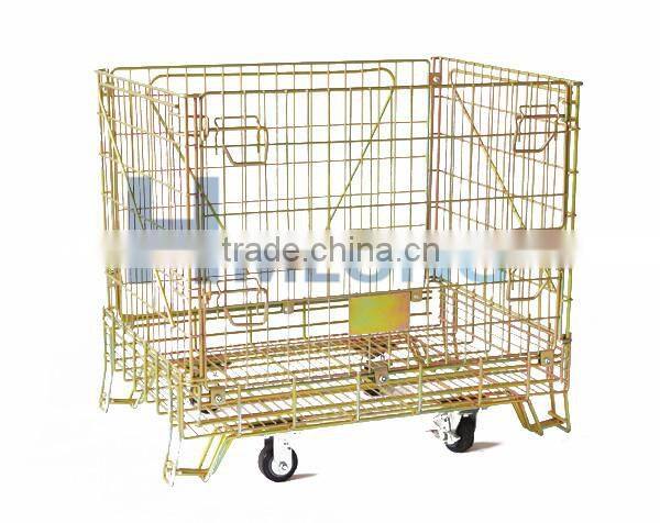 Large storage mesh steel container with 4 wheel