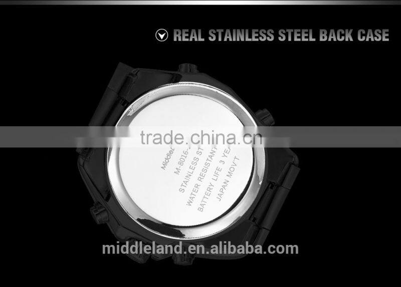 MIDDLELAND Stainless Steel Watch Band Alloy Watch Case Smart Waterproof Men's LED Light Up Watches