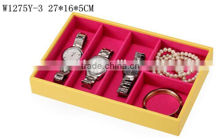 W1275Y-3 Wholesale Alibaba 10'' Stackable Jewelry Display Tray Wooden Jewelry Case Leather Jewelry Tray
