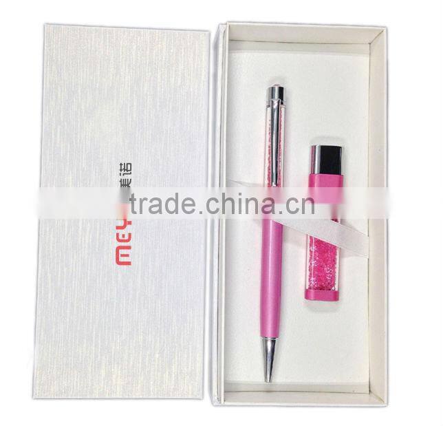 colorful crystal ball pen and crystal usb flash drive gift set