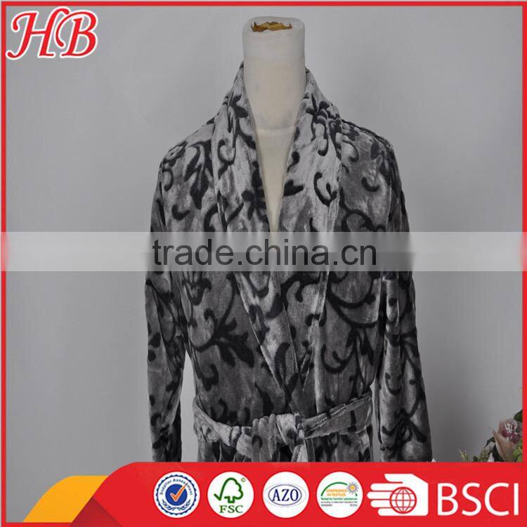 bottom print cut flannel fleece bathrobe