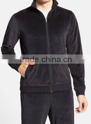 Cheap Warm Men's Velour Zip Pajama Jacket With Hood