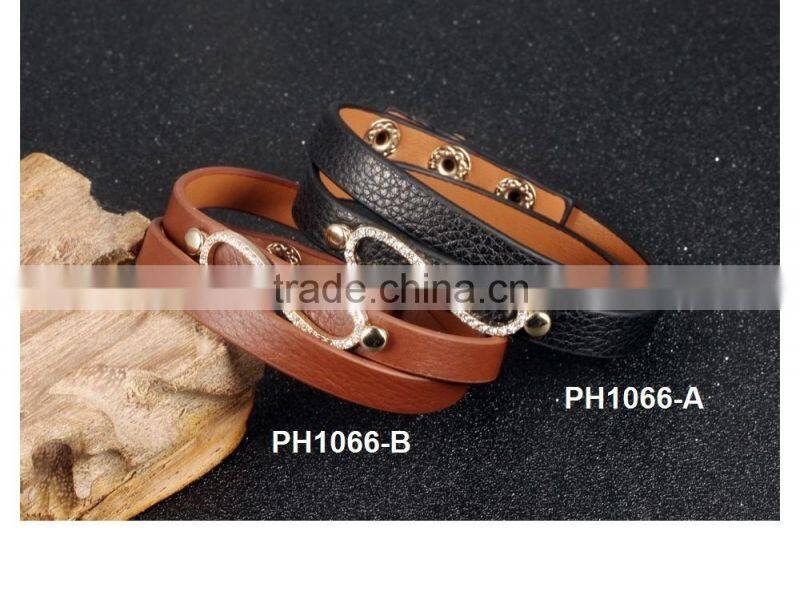 promotional items for 2016 double layers brown genuine leather bow and arrow bracelet with infinity