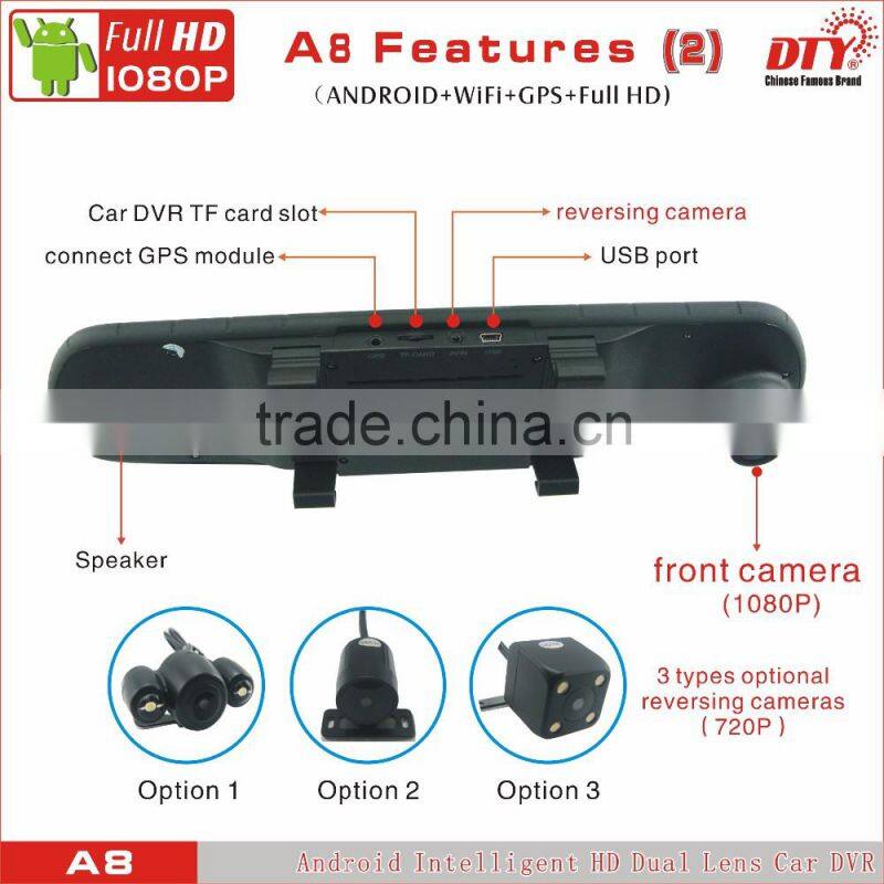 5"Android fhd 1080p car camera dvr video recorder, android rear view mirror car dvr ,GPS Car Navigation Recorder