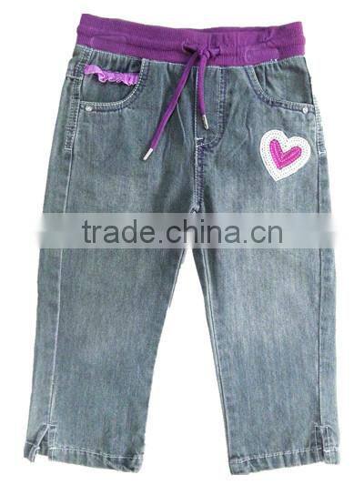 Hot Sale Baby spring jeans kids elastic purple rib band denim jeans baby pants baby jeans