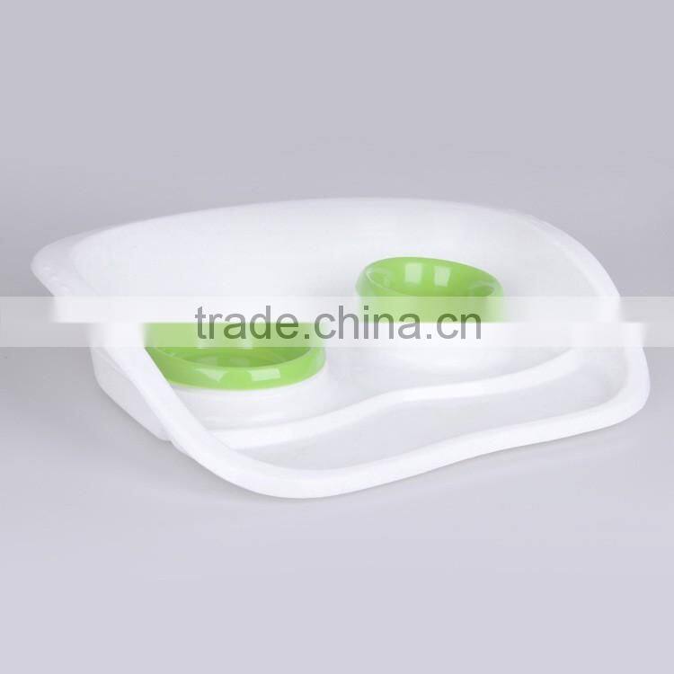 Mess Proof Pet Dog Cat Elevated Water Food Feeder Bowl With Tray with 2 Bowls