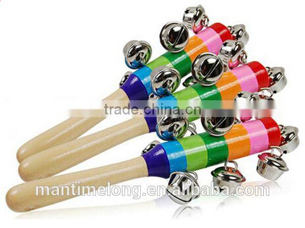 Baby Rainbow Toy Kid Pram Crib Handle Wooden Activity Bell Stick Shaker Rattle