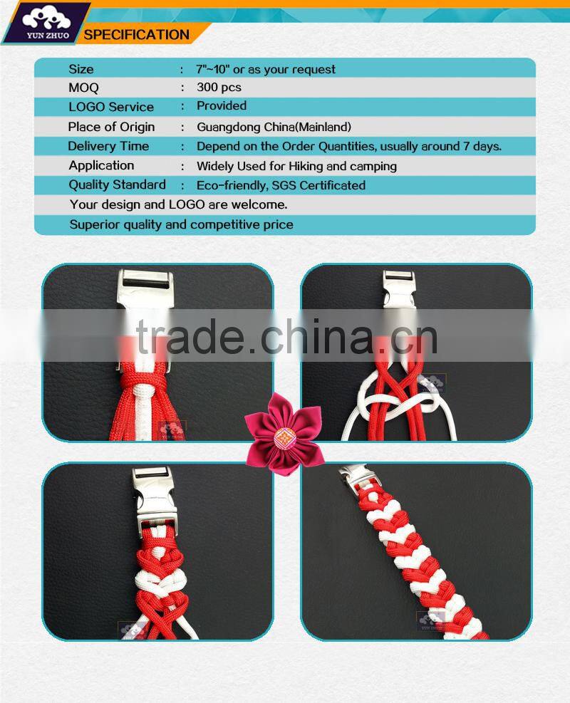 Wholesale 550 paracord bracelet with plastic whistle buckles