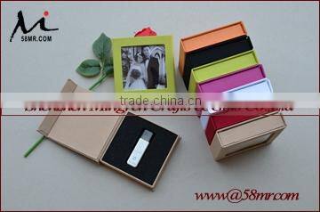 Leather-Paper USB Flash Drive Packaging Gift Box Cover with Window