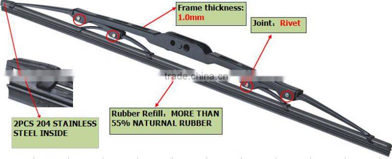 1.2mm anti-rust frame wiper blade windshield cleaning metal brush