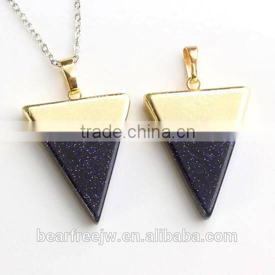 New Trendy Gold Plated Semi-Precious Gemstones Triangular Pyramid Chakra Pendant For Necklace