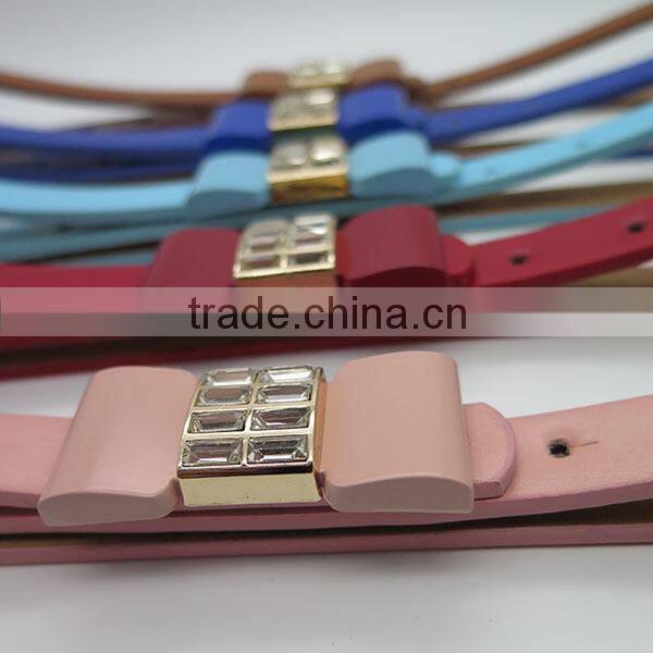 Candy color fashion skinny belt with glass for dress