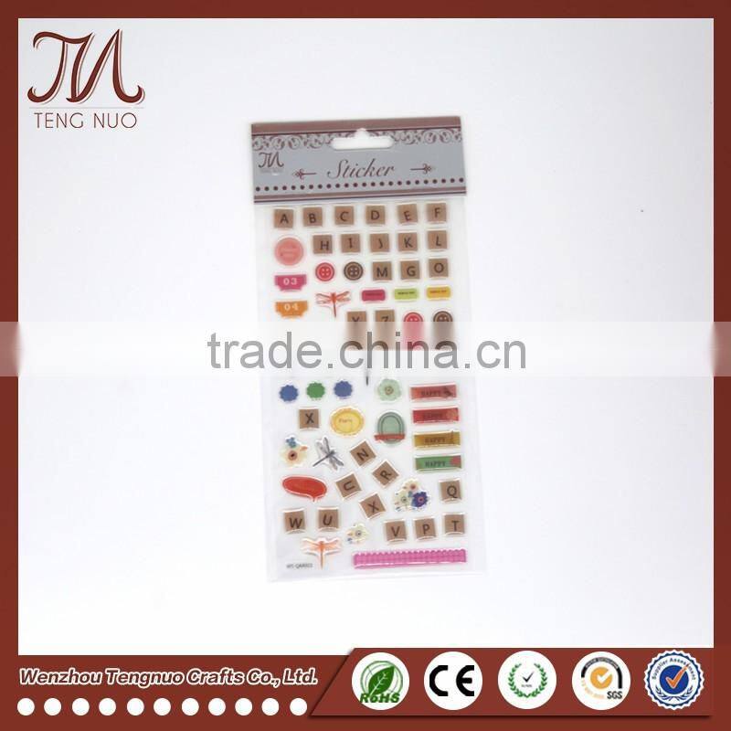 Customized Cartoon Alphabet Letter Crystal Plastic Sticker For Kid