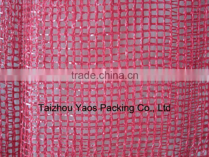 red PP leno mesh bag plastic plain onions bag label bag logo bag