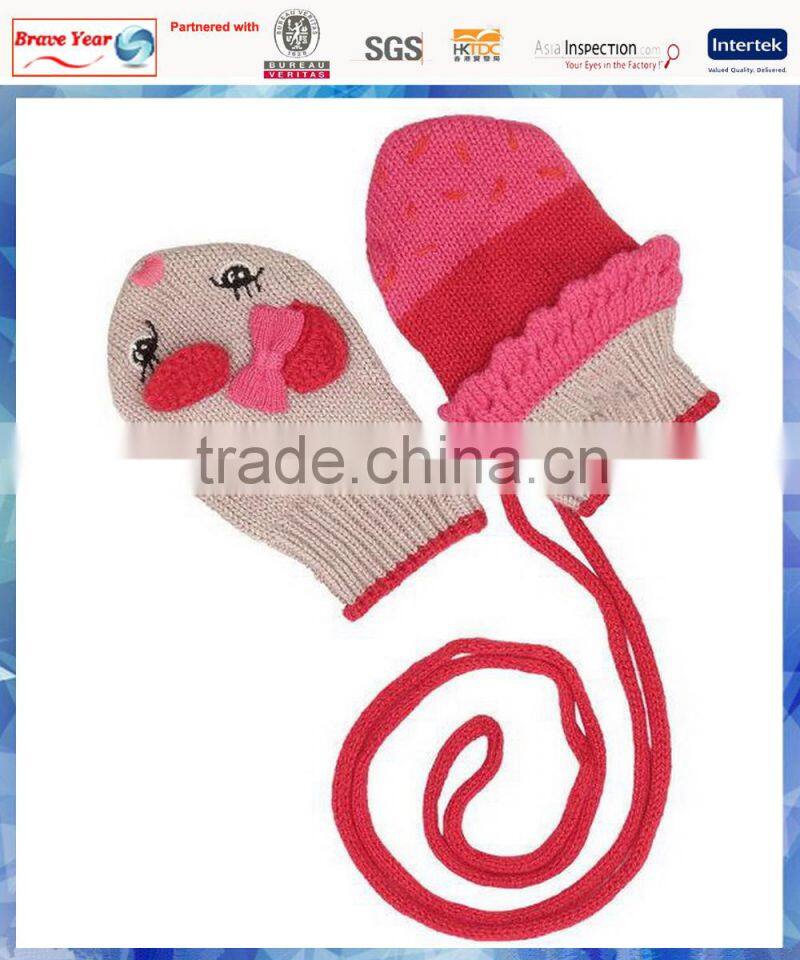 100% cotton bunny cute knit gloves mitten for kids