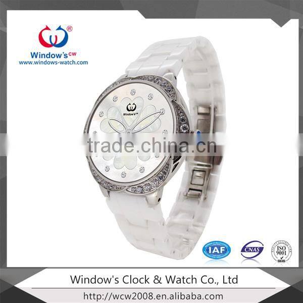 Classic style fashion lady stainless steel back watch ceramic watch