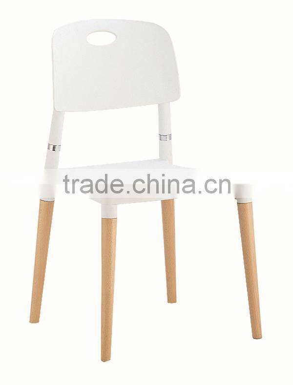 plastic chair with wood leg