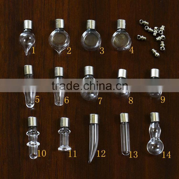6mm transparent glass bottle silver plated bail chili heart peach shaped perfume vial pendant for earrings wish charm DIY gift