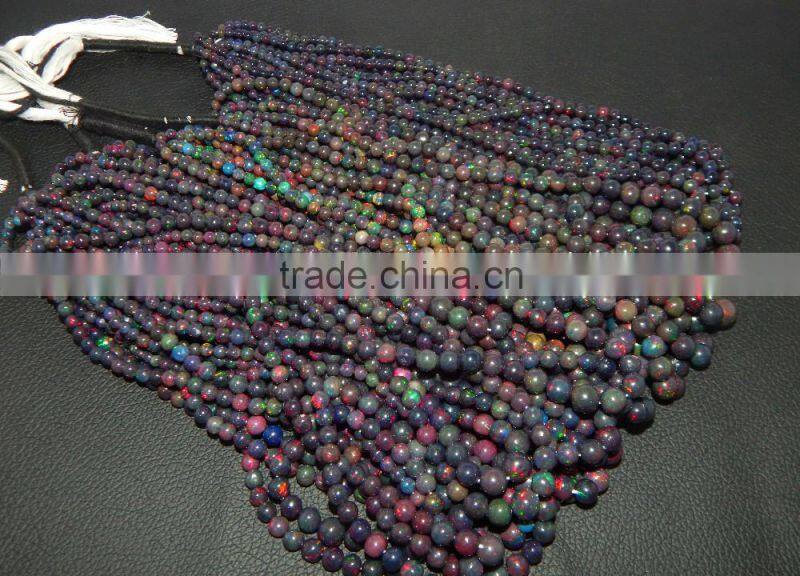 Natural Black Ethiopian opal Round Beads