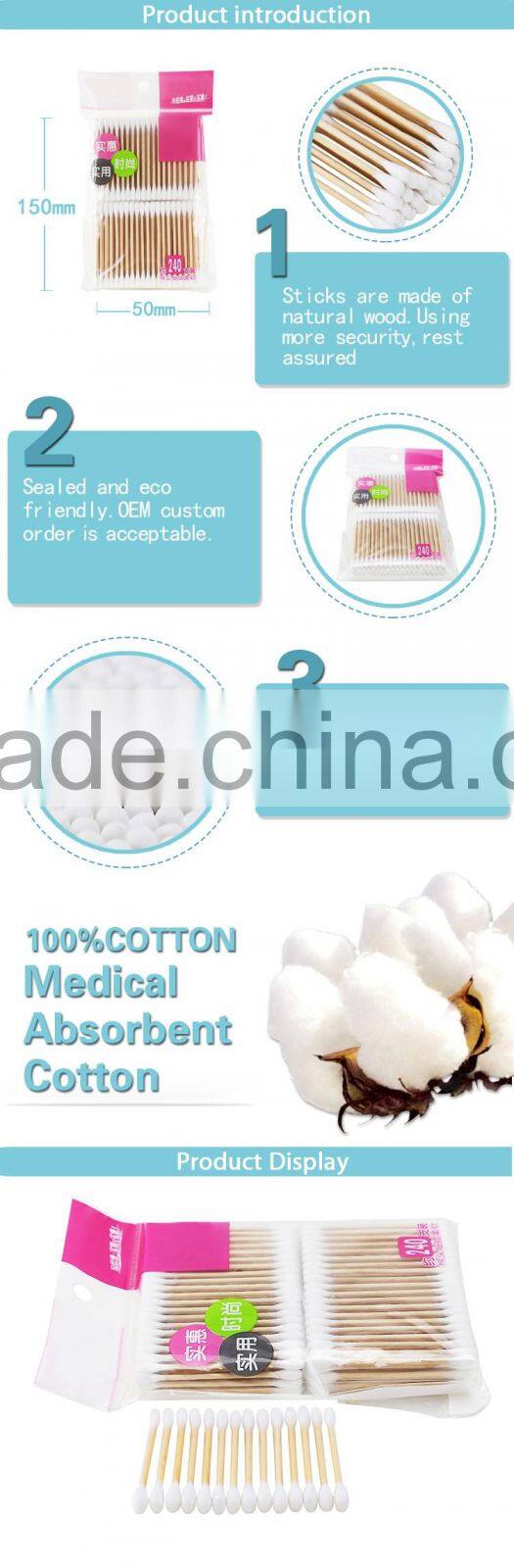 240 pcs baby care wood stick ear cleaning cotton bud