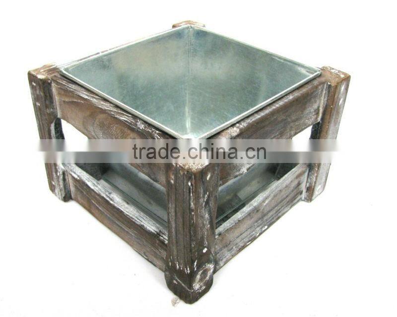 Antique Square Wash Brown Wooden Flower Planter
