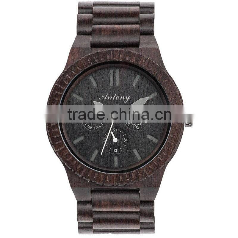 2015 Man Wooden Watch Ebony case even strap / Japan calendar movement